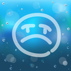 Hand draw cartoon and water drop on glass background.