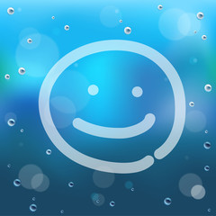 Hand draw cartoon and water drop on glass background.