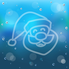 Santa clause hand draw  on glass .