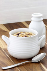 Delicious and healthy muesli with fresh milk