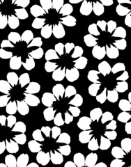 Papier Peint photo Lavable Fleurs noir et blanc Motif floral