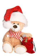 Teddy Bear with Santa Hat and Gift Bag