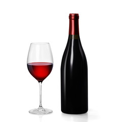 Glass of red wine and a bottle