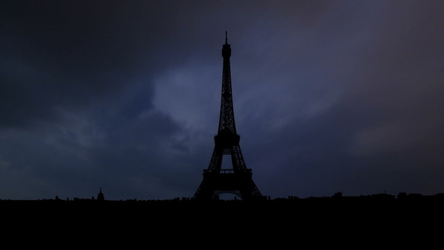 France Eiffel tower night storm