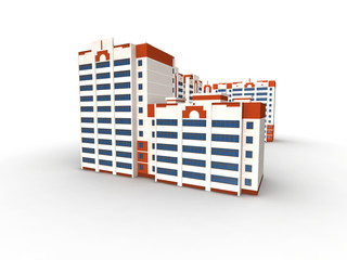Modern building on white background, 3D render.
