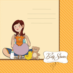 happy pregnant woman, baby shower card