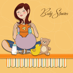 happy pregnant woman, baby shower card