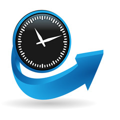 horloge sur bouton flêche bleue