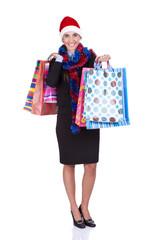 santa-girl holding shopping bags