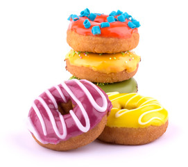 Donuts isolated on white background closeup