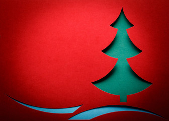 Fototapeta na wymiar Christmas tree paper cutting design card