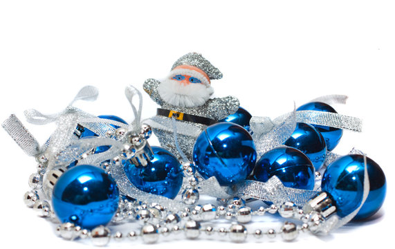 New Year's spheres and Santa Claus on a white background