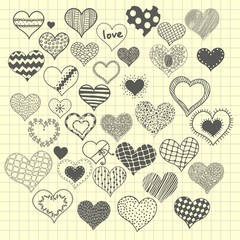 Sketchy hearts set