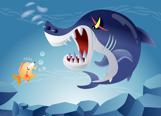 小魚を脅すサメ