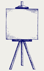 Easel with empty canvas. Doodle style
