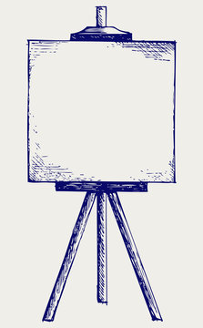 Easel with empty canvas. Doodle style