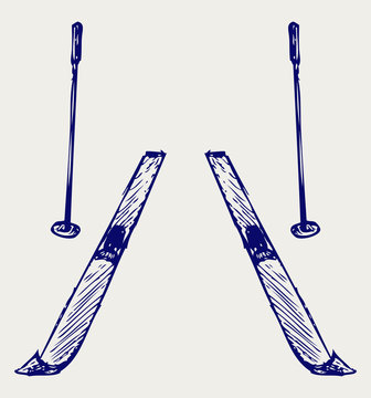 Pair skis. Doodle style