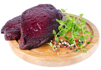 Uncooked raw whale steak