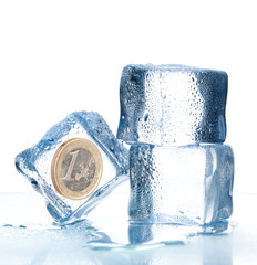ice cubes with euro coin inside