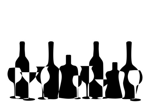 black and white wine bottles and glasses clip art preview