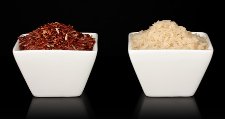 Red & white rice isolated on black
