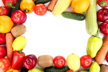 The frame made of  vegetables and fruits on a white background