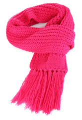 Warm knitted scarf pink isolated on white