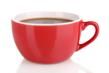 A red cup of strong coffee isolated on white