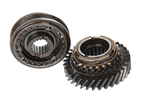 Pinion gear synchronizer gearbox car, isolated, on a white backg