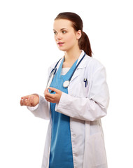 Fototapeta premium Beautiful young doctor with stethoscope