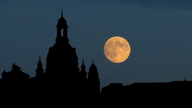 Germany Frauenkirche Dresden moonrise