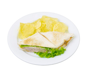 Tuna sandwich serves with crispy potato chips