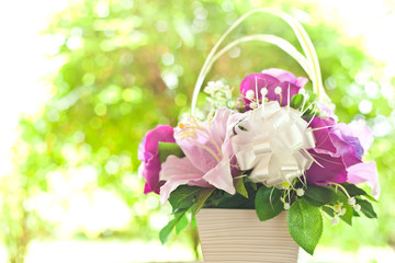 Flower vase with bokeh