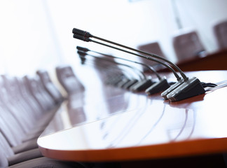 Conference hall with microphones