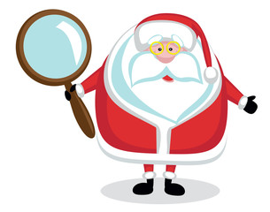 Confused Santa with magnifying glass