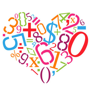 Ilustração de coração feito com símbolos matemáticos - amo a matemática