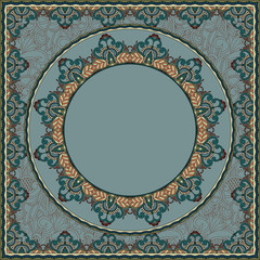 Ornamental frame on pattern background. Retro design. Color