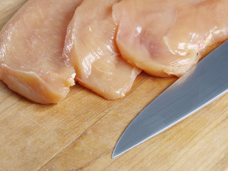 Chicken fillets and a knife