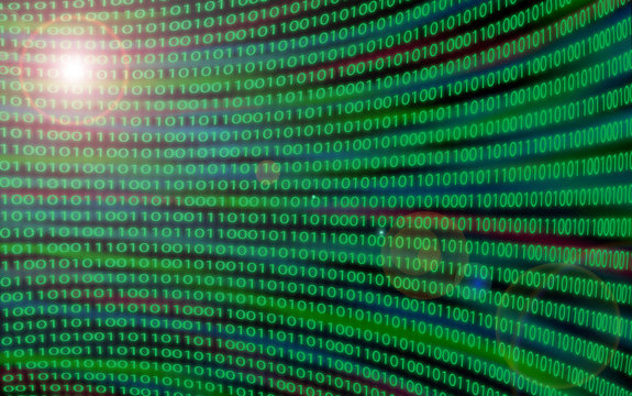 Curved wall of binary code with lens flare