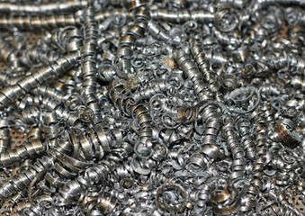 shiny iron shavings in a machine shop after processing