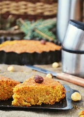 homemade  carrot pie with nuts, cinnamon and ginger