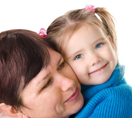 The elderly woman with granddaughter isolated