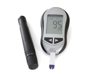 glucometer, with a 95 reading displayed.