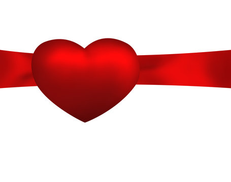 Red heart on ribbon isolated on white background. Holiday illust