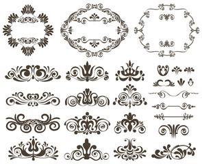 Vector set of calligraphic design elements and floral frames