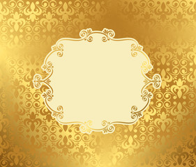 Vintage frame on damask background, golden background