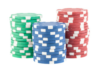 Three stacks of casino chips
