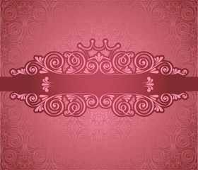 Vintage pink frame on damask background, vector illustration