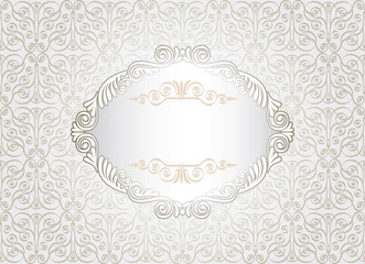 Vintage white frame on damask background, vector illustration