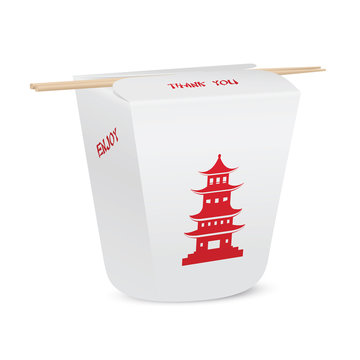 Chinese restaurant closed take out box with chopsticks